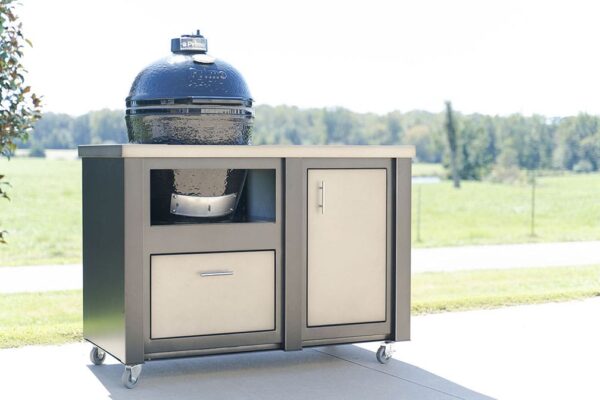 Stock Image - Stoll Outdoor - Custom Kamado Grill Carts Kitchen - Stove Depot and Chimney Works
