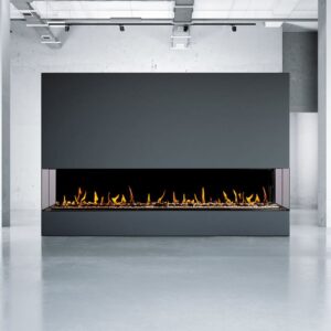 Stock Image - Flare - Large Double Corner Flare Fireplaces Gas Bay Fireplace - Stove Depot and Chimney Works