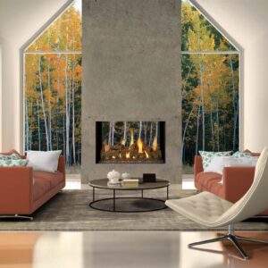 Stock Image - DaVinci Custom Fireplaces - Timber Fire Collection - See-Thru Gas Fireplace DaVinci Gas See-Thru Fireplace & Outdoor Fire - Stove Depot and Chimney Works