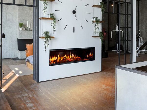 Stock Image - DaVinci Custom Fireplaces - GreenSmart Electric Fireplace DaVinci Electric Bay & Linear & Multi-Sided Fireplace - Stove Depot and Chimney Works