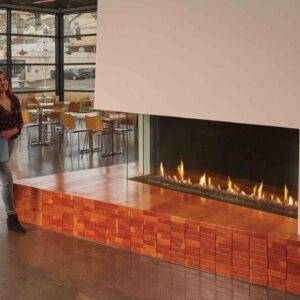 Stock Image - DaVinci Custom Fireplaces - DaVinci Collection - Corner Gas Fireplace DaVinci Gas Linear Fireplace & Outdoor Fire - Stove Depot and Chimney Works