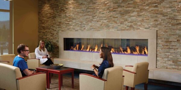 Stock Image - DaVinci Custom Fireplaces - DaVinci Collection - See-Thru Linear Gas Fireplace DaVinci Gas Linear Fireplace & Outdoor Fire - Stove Depot and Chimney Works