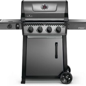 Stock Image - Napoleon - Freestyle 425 Propane Gas Grill with Range Side Burner, Graphite Grey Napoleon Grill Gas Cart Freestanding Grill - Stove Depot and Chimney Works
