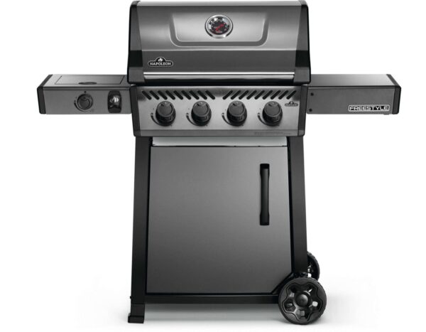 Stock Image - Napoleon - Freestyle 425 Propane Gas Grill with Range Side Burner, Graphite Grey Napoleon Grill Gas Cart Freestanding Grill - Stove Depot and Chimney Works