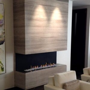 Stock Image - European Home - H Series Three Sided European Home Gas Bay Fireplace - Stove Depot and Chimney Works
