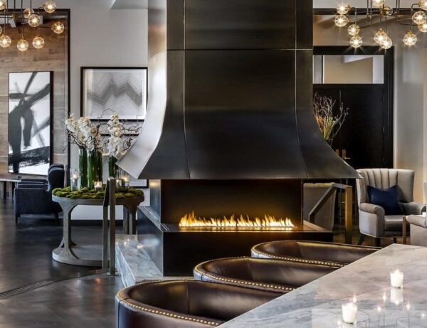 Stock Image - European Home - H Series Three Sided European Home Gas Bay Fireplace - Stove Depot and Chimney Works