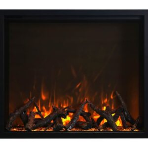 Stock Image - Amantii - Smart 48” Fireplace – includes a steel trim, glass inlay, 20 piece log set with remote and cord  - Stove Depot and Chimney Works