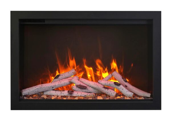 Stock Image - Amantii - Smart 33” Fireplace – includes a steel trim, glass inlay, 10 piece log set with remote and cord  - Stove Depot and Chimney Works