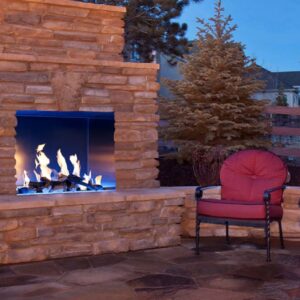 Stock Image - European Home J Series 40H: Single Sided Outdoor Gas Fireplace European Home Gas Traditional Fireplace & Outdoor Fire - Stove Depot and Chimney Works
