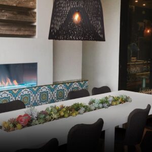 Stock Image - European Home J Series M2: Single Sided Outdoor Gas Fireplace European Home Gas Linear Fireplace & Outdoor Fire - Stove Depot and Chimney Works
