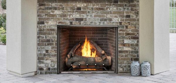Stock Image - Outdoor Lifestyles Courtyard Gas Fireplace Outdoor Lifestyles Gas Fireplace & Outdoor Fire - Stove Depot and Chimney Works