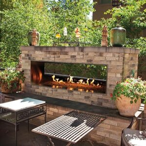Stock Image - American Hearth - Outdoor Linear See-Through Fireplaces American Hearth - Stove Depot and Chimney Works