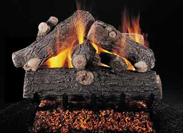 Stock Image - Rasmussen - Prestige Oak (PR) Rasmussen Gas Log Set & Burner - Stove Depot and Chimney Works