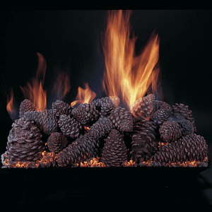Stock Image - Rasmussen - Pine Cones (PC) Rasmussen Gas Log Set & Burner - Stove Depot and Chimney Works