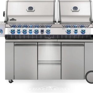 Stock Image - Napoleon - Prestige PRO™ 825 Propane Gas Grill with Power Side Burner and Infrared Rear & Bottom Burners, Stainless Steel Napoleon Grill Gas Cart & Infrared Freestanding Grill - Stove Depot and Chimney Works