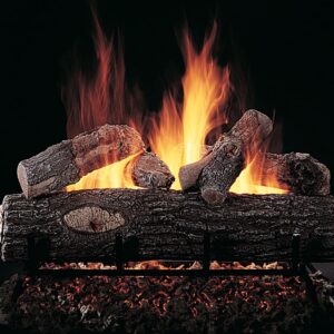 Stock Image - Rasmussen - Highland Oak (RD) Rasmussen Gas Log Set & Burner - Stove Depot and Chimney Works