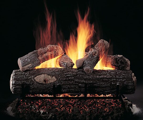 Stock Image - Rasmussen - Highland Oak (RD) Rasmussen Gas Log Set & Burner - Stove Depot and Chimney Works