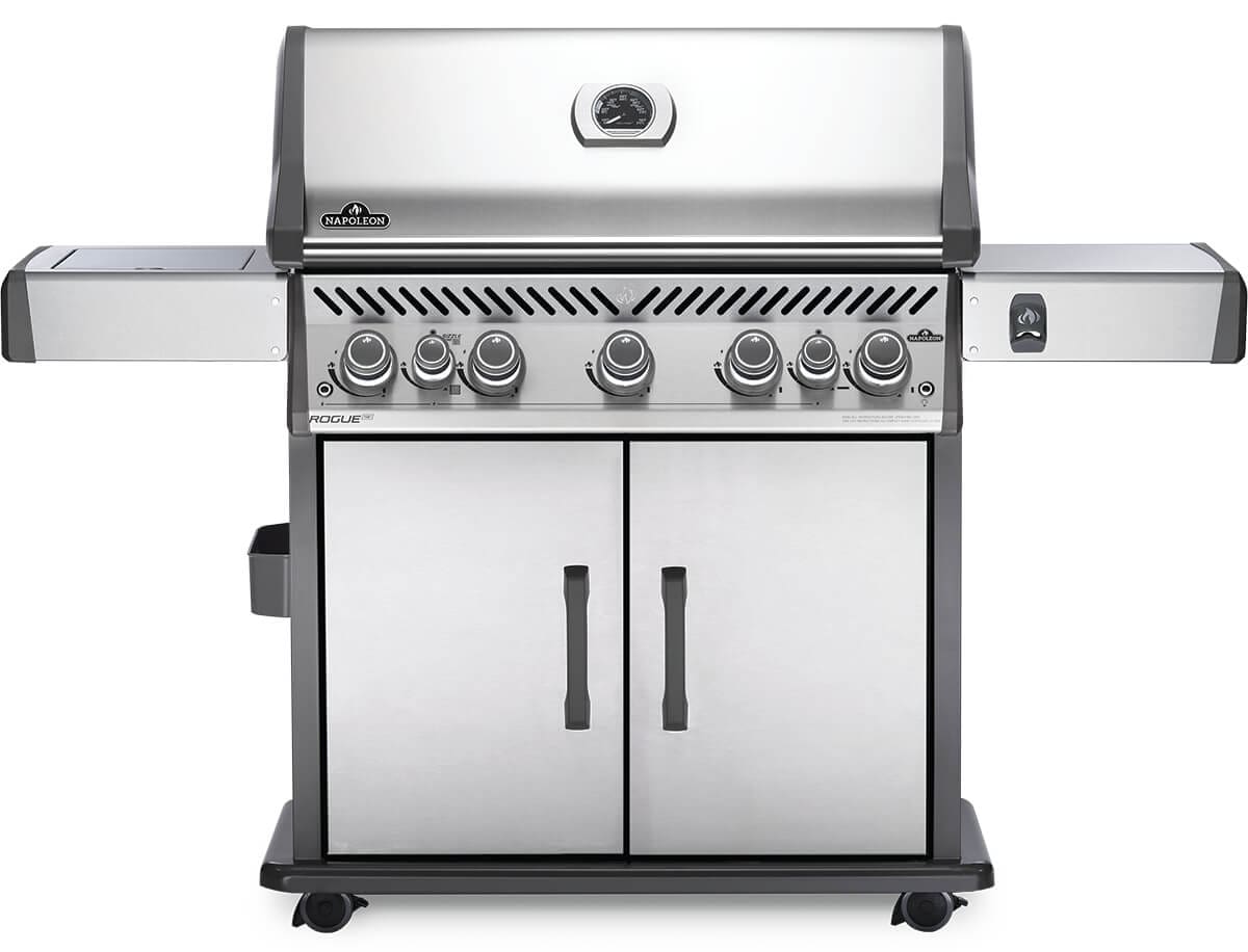 Stock Image - Napoleon - Rogue® SE 625 Propane Gas Grill with Infrared Rear and Side Burners, Stainless Steel Napoleon Grill Gas Cart & Infrared Freestanding Grill - Stove Depot and Chimney Works