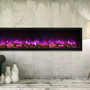 Stock Image - Amantii - Smart 88" Extra Tall Clean face Electric Built-in with black steel surround  - Stove Depot and Chimney Works
