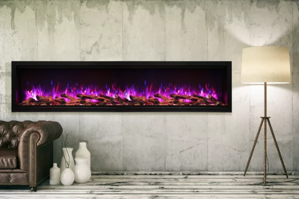 Stock Image - Amantii - Smart 88" Extra Tall Clean face Electric Built-in with black steel surround  - Stove Depot and Chimney Works
