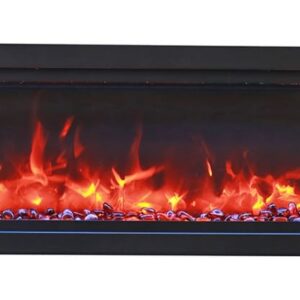 Stock Image - Amantii - 74" Clean face Electric Built-in with log and glass, black steel surround  - Stove Depot and Chimney Works