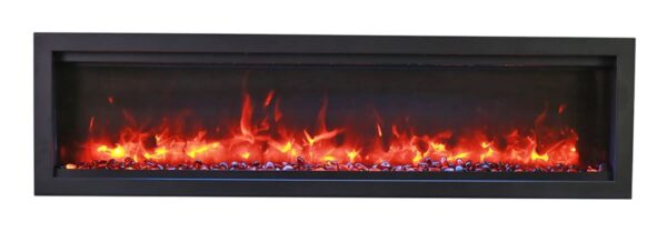 Stock Image - Amantii - 74" Clean face Electric Built-in with log and glass, black steel surround  - Stove Depot and Chimney Works
