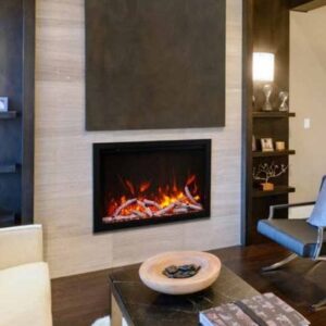 Stock Image - Amantii - Smart 33” Fireplace – includes a steel trim, glass inlay, 10 piece log set with remote and cord  - Stove Depot and Chimney Works