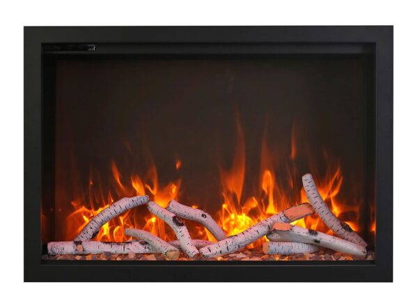 Stock Image - Amantii - Smart 38” Fireplace – includes a steel trim, glass inlay, 10 piece log set with remote and cord  - Stove Depot and Chimney Works