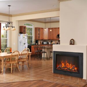 Stock Image - Amantii - Smart 38” Fireplace – includes a steel trim, glass inlay, 10 piece log set with remote and cord  - Stove Depot and Chimney Works