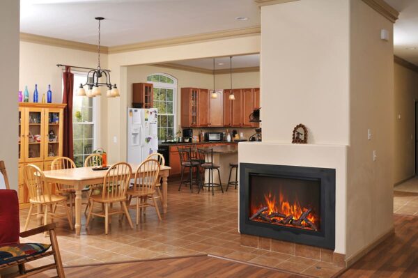 Stock Image - Amantii - Smart 38” Fireplace – includes a steel trim, glass inlay, 10 piece log set with remote and cord  - Stove Depot and Chimney Works