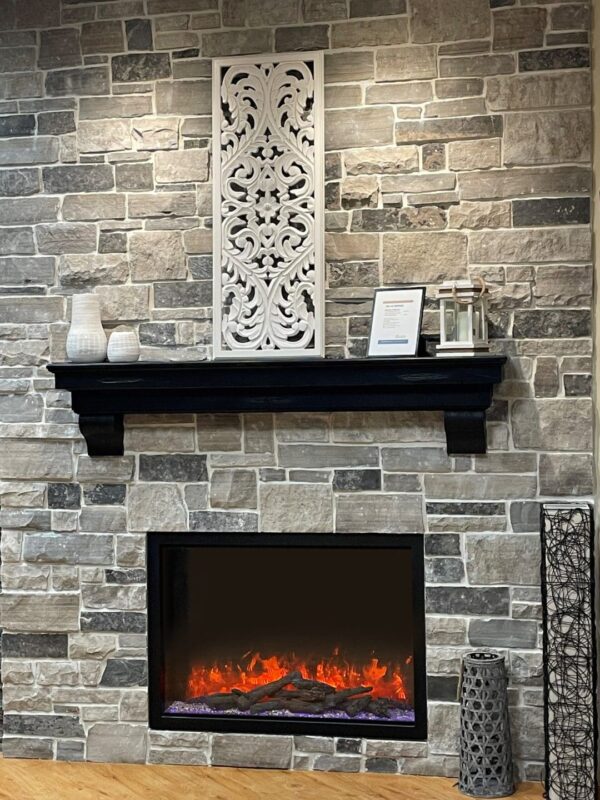 Stock Image - Amantii - Smart 44” Fireplace – includes a steel trim, glass inlay, 20 piece log set with remote and cord  - Stove Depot and Chimney Works