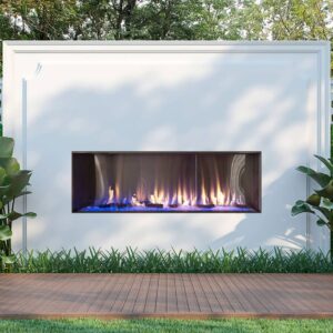 Stock Image - Flare - Outdoor Front Facing Flare Fireplaces Gas Linear Fireplace & Outdoor Fire - Stove Depot and Chimney Works