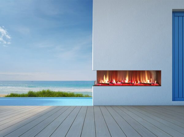 Stock Image - Flare - Outdoor Left Corner Flare Fireplaces Gas Corner Fireplace & Outdoor Fire - Stove Depot and Chimney Works