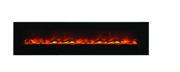 Stock Image - Amantii - Smart 88" Flush Mount fireplace with Black Glass Surround, Log set  - Stove Depot and Chimney Works