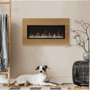 Stock Image - Amantii - Smart 30″ Extra Slim Indoor or Outdoor Electric Built-In only Electric Fireplace with black steel surround  - Stove Depot and Chimney Works