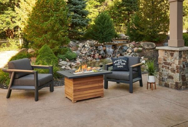 Stock Image - The Outdoor GreatRoom - Darien Rectangular Gas Fire Pit Table with Aluminum Top The Outdoor Greatroom Company Gas Fire Table - Stove Depot and Chimney Works