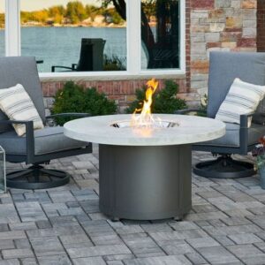 Stock Image - The Outdoor GreatRoom - White Onyx Beacon Round Gas Fire Pit Table The Outdoor Greatroom Company Gas Fire Table - Stove Depot and Chimney Works