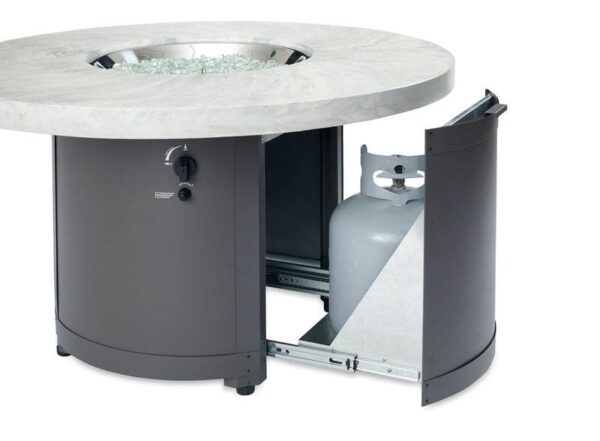 Stock Image - The Outdoor GreatRoom - White Onyx Beacon Round Gas Fire Pit Table The Outdoor Greatroom Company Gas Fire Table - Stove Depot and Chimney Works