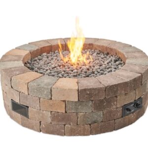 Stock Image - The Outdoor GreatRoom - Bronson Block Round Gas Fire Pit Kit The Outdoor Greatroom Company Gas Fire Table - Stove Depot and Chimney Works
