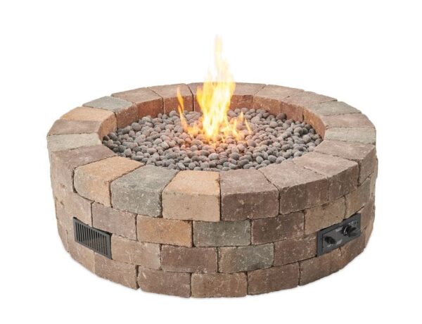 Stock Image - The Outdoor GreatRoom - Bronson Block Round Gas Fire Pit Kit The Outdoor Greatroom Company Gas Fire Table - Stove Depot and Chimney Works