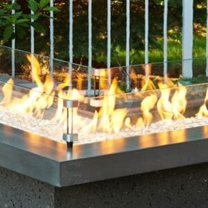 Stock Image - The Outdoor GreatRoom -  Linear L-Shaped Glass Wind Guard The Outdoor Greatroom Company Fire Pit Accessory - Stove Depot and Chimney Works