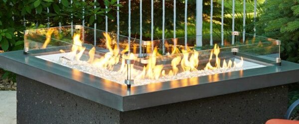 Stock Image - The Outdoor GreatRoom -  Linear L-Shaped Glass Wind Guard The Outdoor Greatroom Company Fire Pit Accessory - Stove Depot and Chimney Works