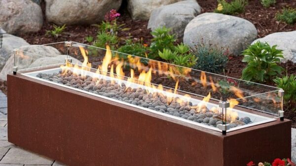 Stock Image - The Outdoor GreatRoom -  12" x 64" Linear Glass Wind Guard The Outdoor Greatroom Company Fire Pit Accessory - Stove Depot and Chimney Works