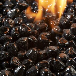 Stock Image - The Outdoor GreatRoom - Black Large Tempered Fire Glass Diamonds The Outdoor Greatroom Company Media - Stove Depot and Chimney Works
