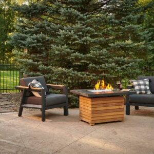 Stock Image - The Outdoor GreatRoom - Darien Rectangular Gas Fire Pit Table with Everblend Top The Outdoor Greatroom Company Gas Fire Table - Stove Depot and Chimney Works
