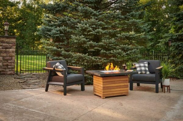 Stock Image - The Outdoor GreatRoom - Darien Rectangular Gas Fire Pit Table with Everblend Top The Outdoor Greatroom Company Gas Fire Table - Stove Depot and Chimney Works