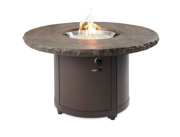 Stock Image - The Outdoor GreatRoom - Marbleized Noche Beacon Round Gas Fire Pit Table The Outdoor Greatroom Company Gas Fire Table - Stove Depot and Chimney Works