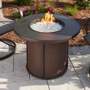 Stock Image - The Outdoor GreatRoom - Brown Stonefire Round Gas Fire Pit Table The Outdoor Greatroom Company Gas Fire Table - Stove Depot and Chimney Works