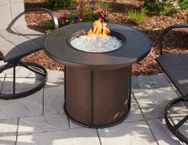 Stock Image - The Outdoor GreatRoom - Brown Stonefire Round Gas Fire Pit Table The Outdoor Greatroom Company Gas Fire Table - Stove Depot and Chimney Works