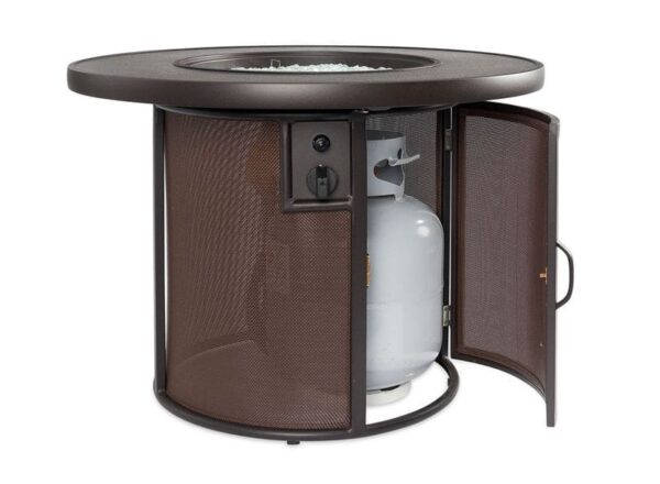 Stock Image - The Outdoor GreatRoom - Brown Stonefire Round Gas Fire Pit Table The Outdoor Greatroom Company Gas Fire Table - Stove Depot and Chimney Works